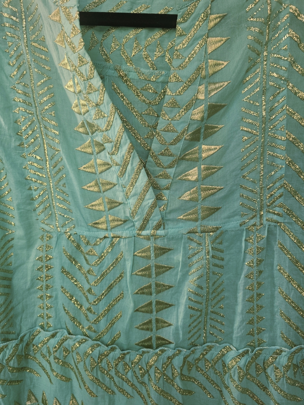 Boston Proper Turquoise Long Sleeve V Neck Minidress W Gold Embroidery-Med - Picture 5 of 16